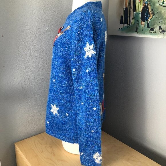 Embroidered Skiing Penguins & Snowflakes Holiday Wool Sweater - Picture 8 of 14